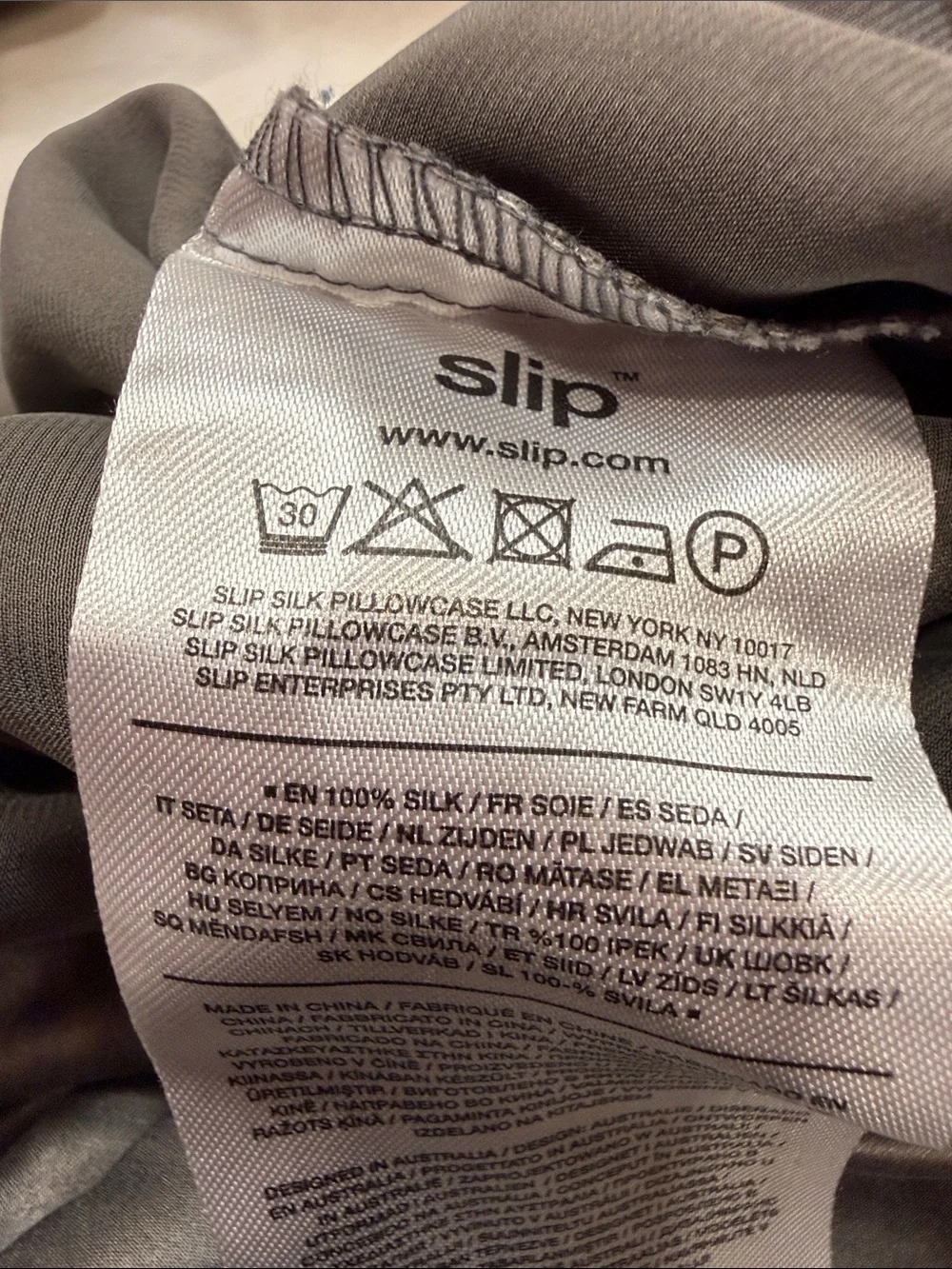 Slip brand Charcoal Silk Pillowcase with Embroidered Logo